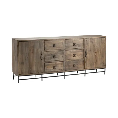 Bengal Manor Iron Base and Acacia Wood 2 Door 6 Drawer Large Sideboard