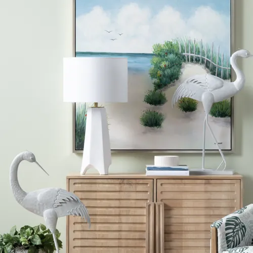 White Ceramic Table Lamp With White Linen Drum Shade
