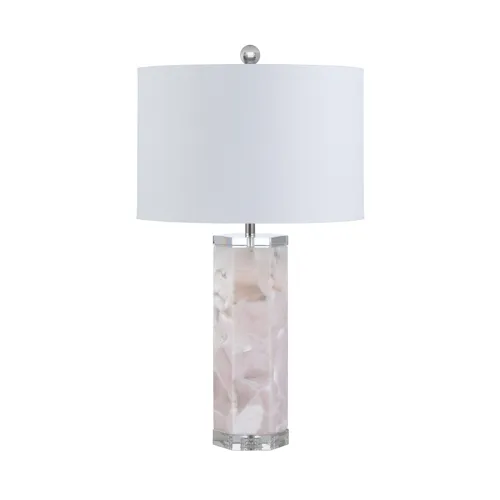 Pink Crystal Base Heidi Table Lamp & Nightlight With White Linen Shade