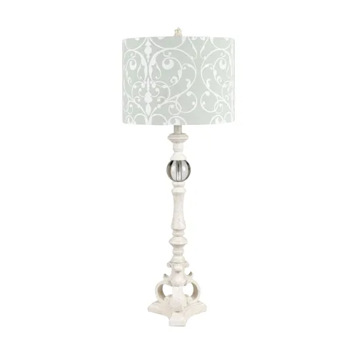 Buffet Lamp With Resin Base, Crystal Ball & Faux Silk Shade