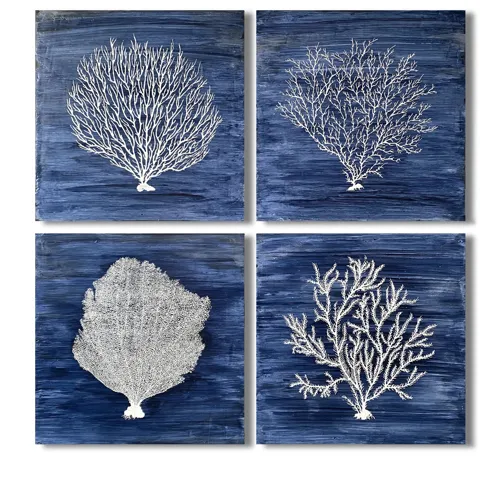 Four Corals Canvas, Set of 4