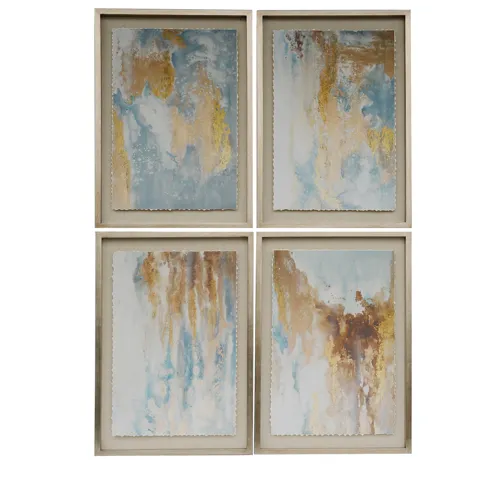 Abstract Prints w/Solid Wood Frame - Set of 4