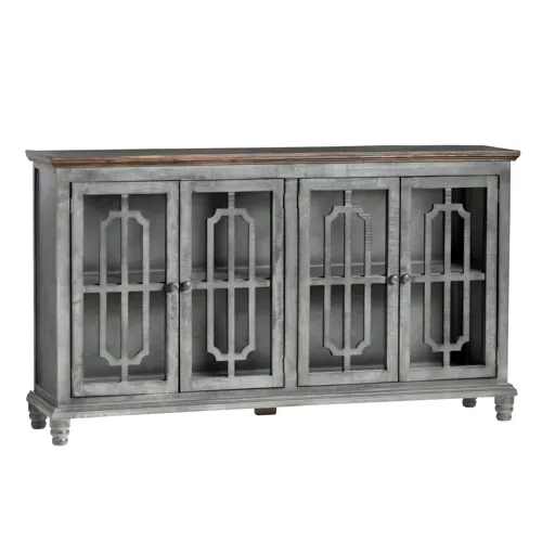 Grey 4 Door Sideboard with Wood Top