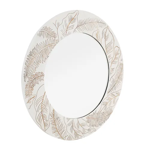 Seaside Round Leaf-etched Wall Mirror