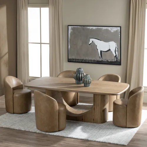 W Rectangular Tan Wooden Dining Table