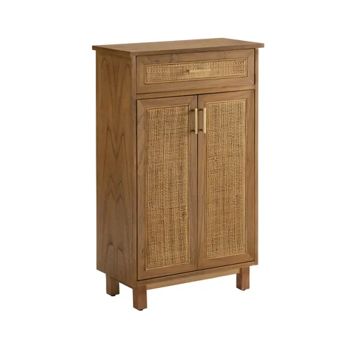 Brown Wooden Two Door One Drawer Accent Cabinet