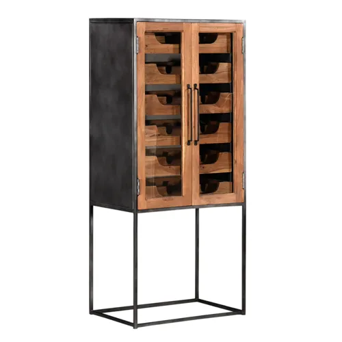 Bengal Manor Natural Acacia Wood Tall 2 Glass Door And Metal Wine Cabinet