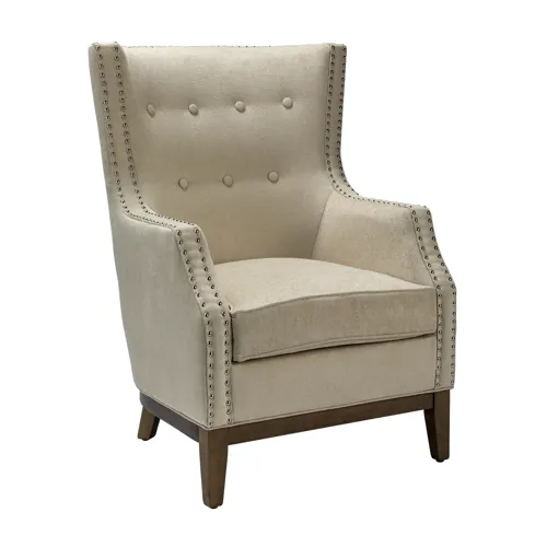 Seville Upholstered Ivory Wing Chair With Nailhead Trim