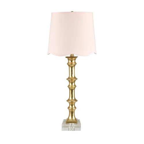Set Of 2  Gold Resin Table Lamp With Pink Linen Shade