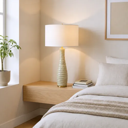 Green And Gold Ceramic Table Lamp With Linen Shade