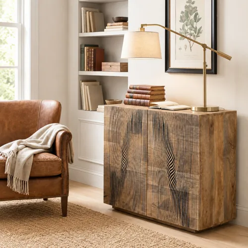 Brown Solid Wood Two Door Accent Cabinet