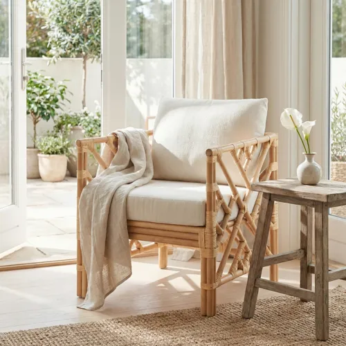 Upholstered Cane & Rattan Accent/arm Chair