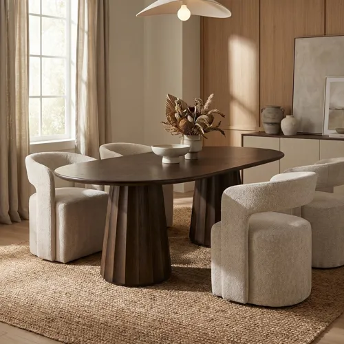 Set Of 2 Cream Upholstered Dining Chairs