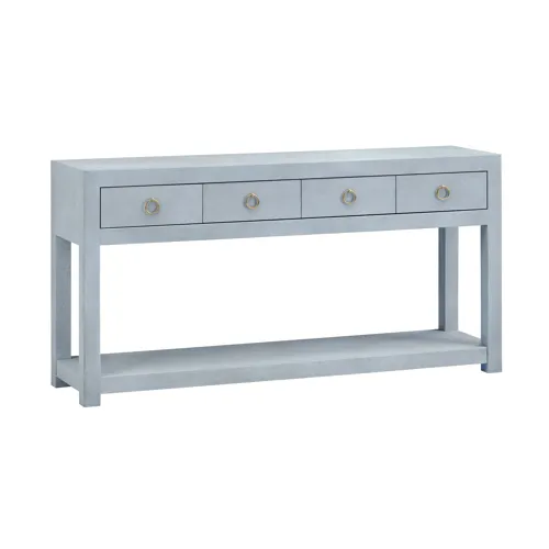 W Blue Wooden Four Drawer Accent Console Sofa Table With Shelf