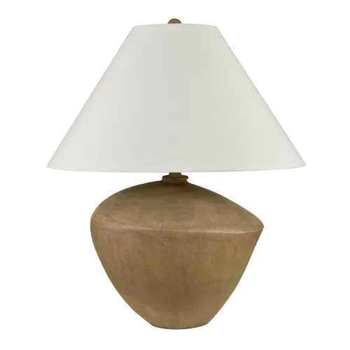 Oakheart Table Lamp, Ceramic Base In Brown With White Linen Tapered Drum Shade
