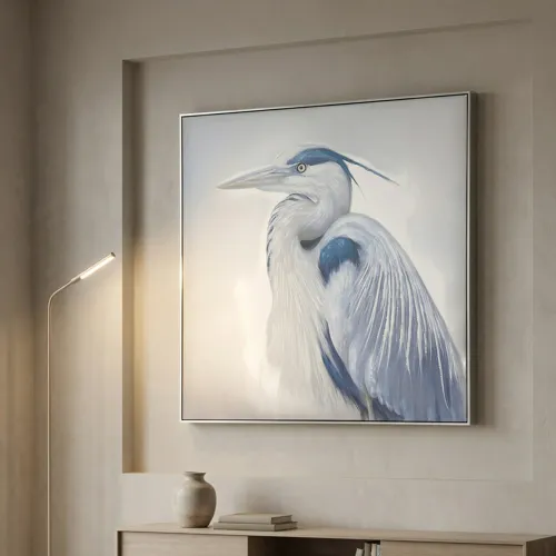 Feather Stillness Hand-painted Heron Framed Canvas Wall Art