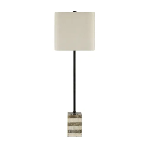 34.75 Stone Table Lamp With Grey Linen Shade