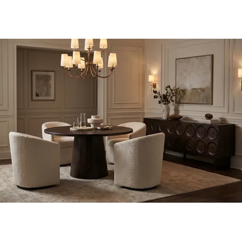 Round Dark Brown Wood Dining Table