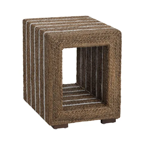 Square Brown Wood And Rope Accent End Table