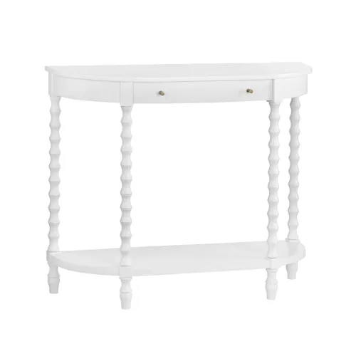 40 In. White Solid Wood 1 Drawer Accent Demilune Console/sofa Table