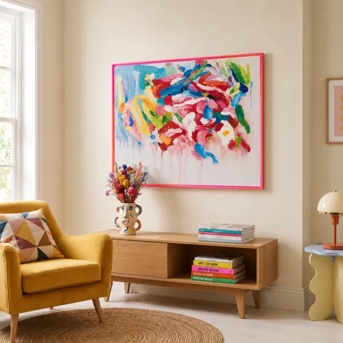 Effervescent 1 Pink Abstract Framed Canvas Wall Art