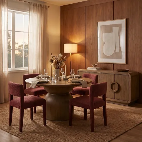 W Brown Wooden Four Door Credenza Sideboard