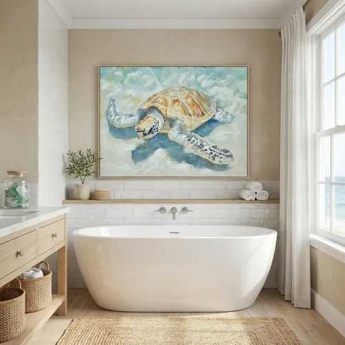 Turtle Tides Hand-painted Coastal Canvas Wall Art