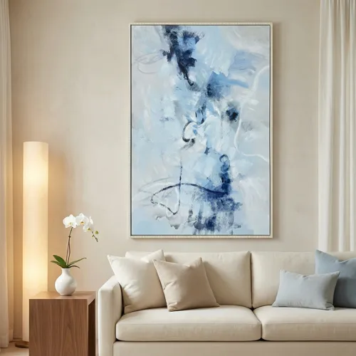 Blue Haze Abstract Oil Hand-painted Framed Canvas Wall Art