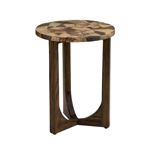 Round Brown Wooden Accent End Table
