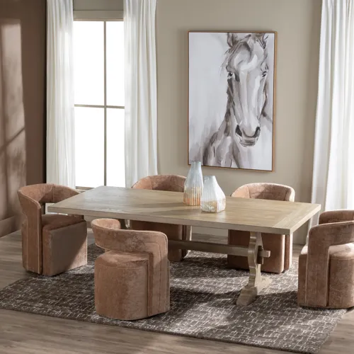 W Rectangle Tan Wood Dining Table
