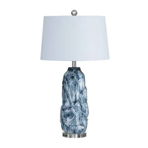 Blue And Whte Ceramic Table Lamp With White Linen Shade