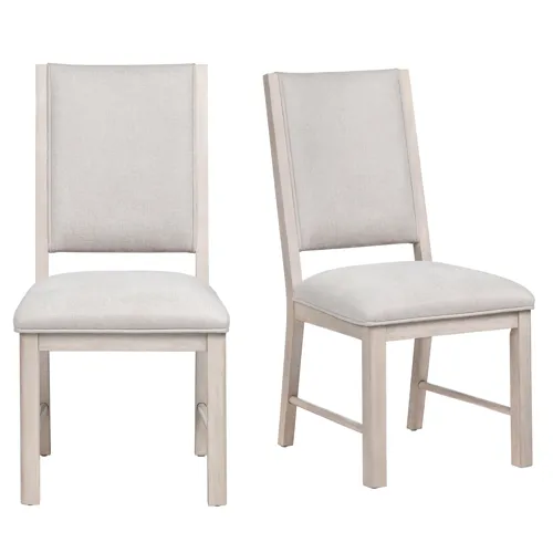 Set Of 2 Cream Upholstered And Wood Dining Chairs