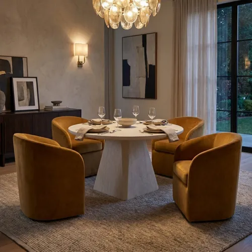 Round Cream Wooden Dining Table