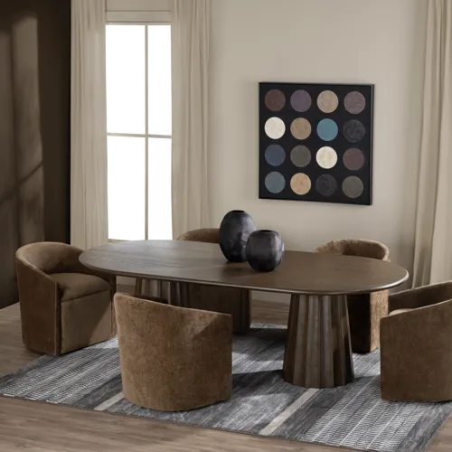 Set Of 2 Brown Upholstered Dining Chairs