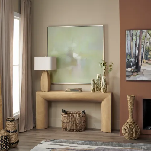 W Tan Wood Accent Console Sofa Table