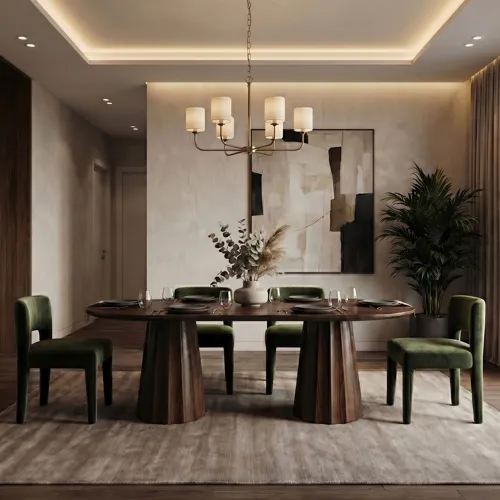 W Oval Brown Wooden Dining Table