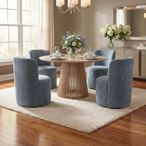 Set Of 2 Blue Upholstered Dining Chairs