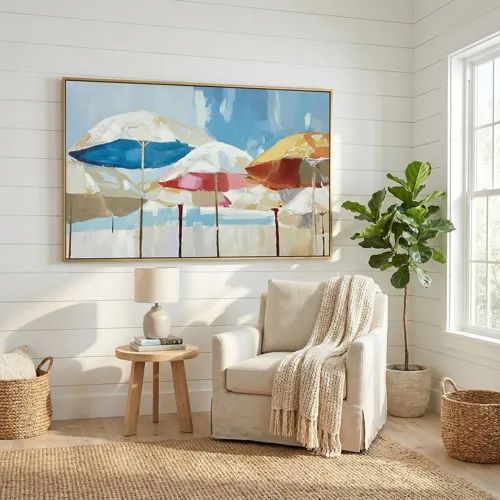 Sunshine & Shade Coastal Beach Framed Canvas Wall Art