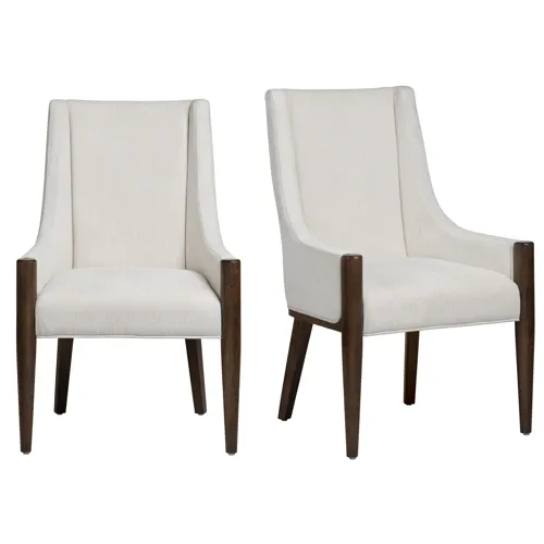 Set Of 2 Cream Upholstered Dining Arm Chairs