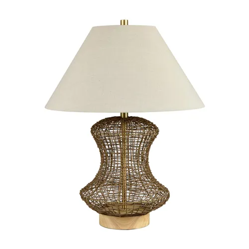 Set Of 2  Rattan Table Lamp With Linen Shade