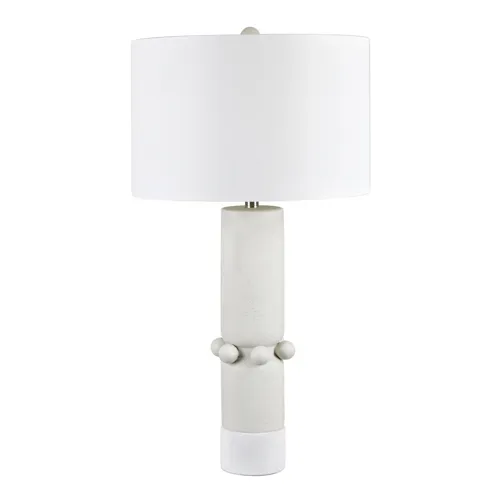 Modern Ceramic Table Lamp In Cream With White Linen Drum Shade