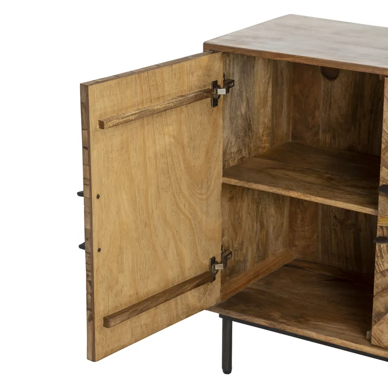Warm Brown Solid Wood & Metal 4-door Media Credenza/sideboard