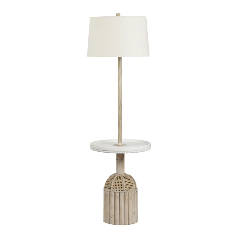 H Wood & Rattan Floor Lamp With Shade