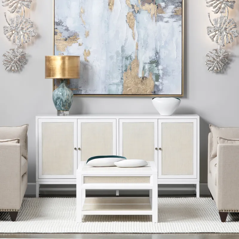 White-washed And Cream 4-door Media Credenza/sideboard