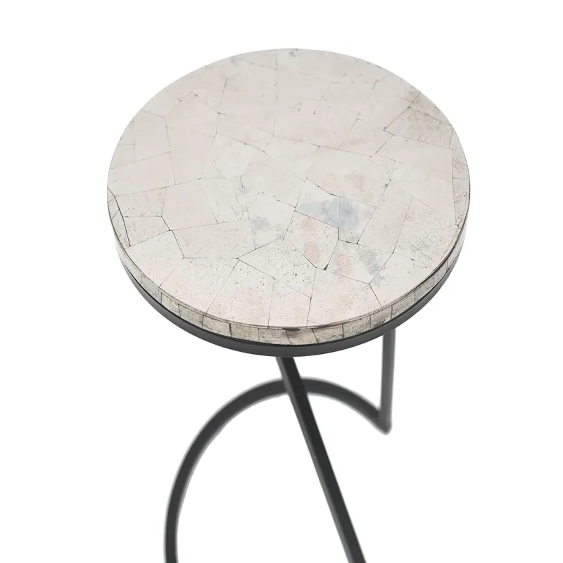 Cream Pyrate And Metal Round Accent/end Table