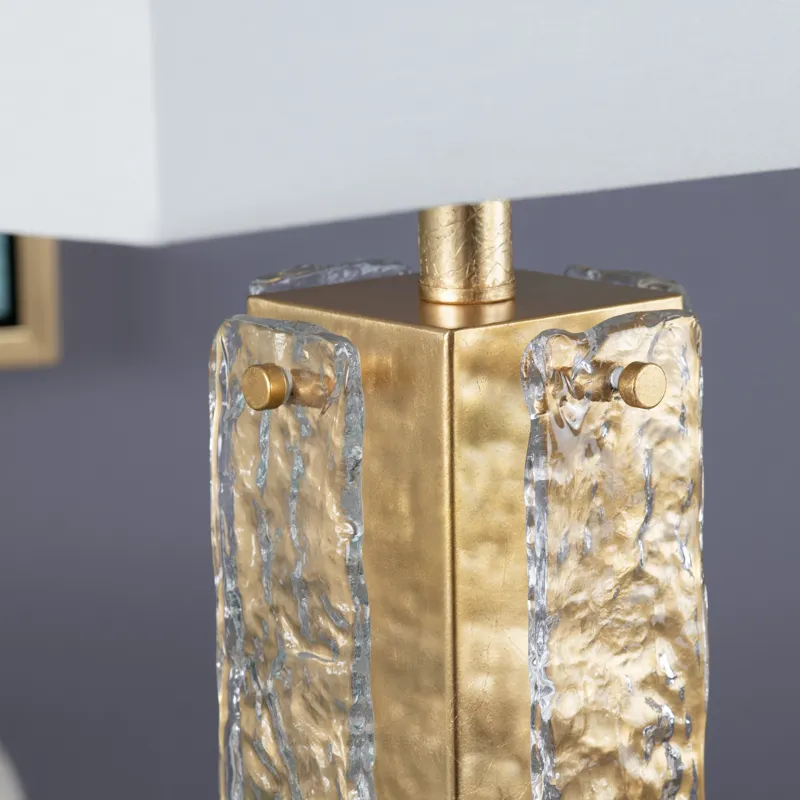 Set Of 2 Metal & Glass Table Lamp With Linen Shade