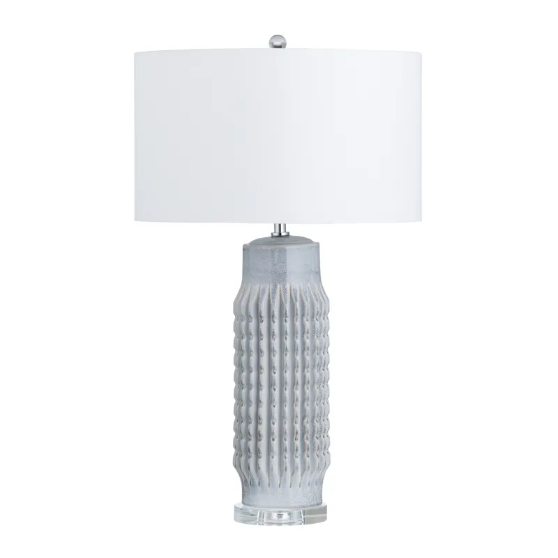 Set Of 2 Powdered Blue Ceramic Lamps With Crystal Bases
