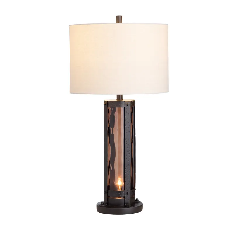 Set Of 2 Crass & Metal Table Lamp With Nighlight And Linen Shade