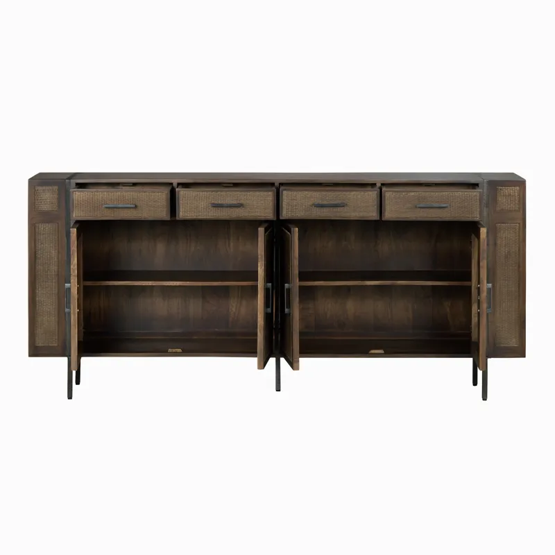 Dark Cherry Brown 4-door, 4 Drawer Media Credenza/sideboard