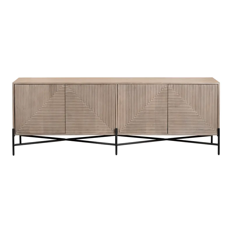 Brown Solid Wood And Metal 4-door Media Credenza/sideboard